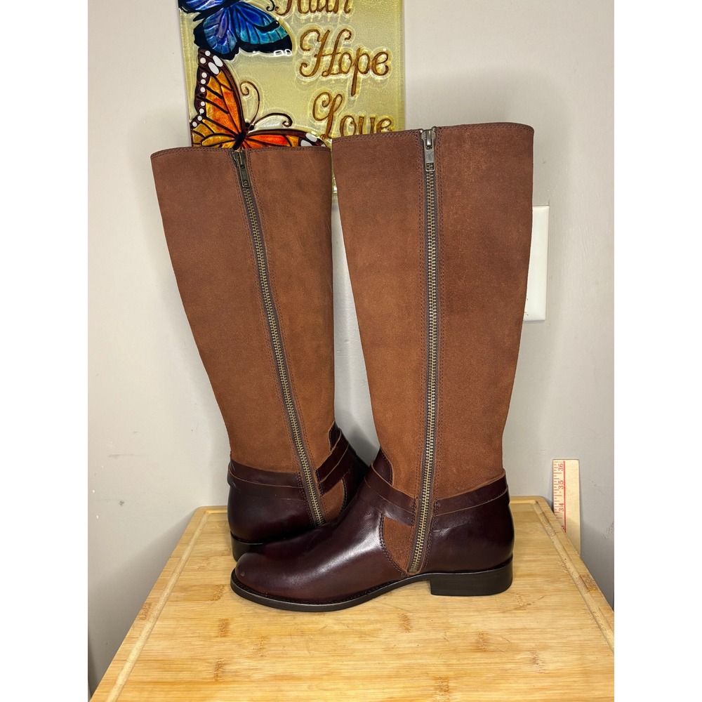 Frye Womens Leather Suede Tall Riding Boots Brown Mixed Media Equestrian 16in - Picture 5 of 11